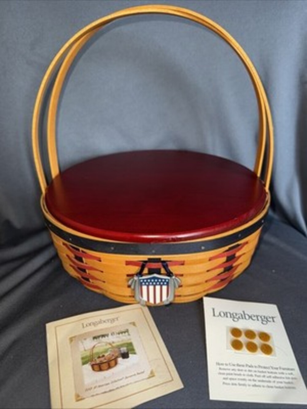 Longaberger 2002 #12144 All American Casserole Pie Patriotic Basket W/ Lid & Tie